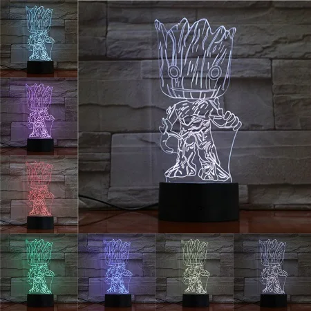 C Мультфильм Groot 3D Светодиодная лампа USB лампа 7 цветов ночник для дома спальня настольная Современная креативная лампа акриловая пластина сенсорная дистанционная база - Испускаемый цвет: C
