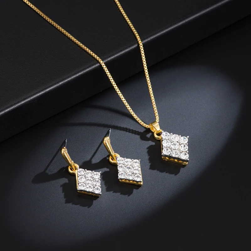 

GU57 женские модные вечерние Кристалл ожерелье серьги геометрической формы квадратный сплав покрытие серьги ожерелье комплект ювелирных из...
