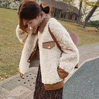 ladies fashion coat lamb wool coat female short stitching 2021 autumn and winter new loose fur padded top jacket woman