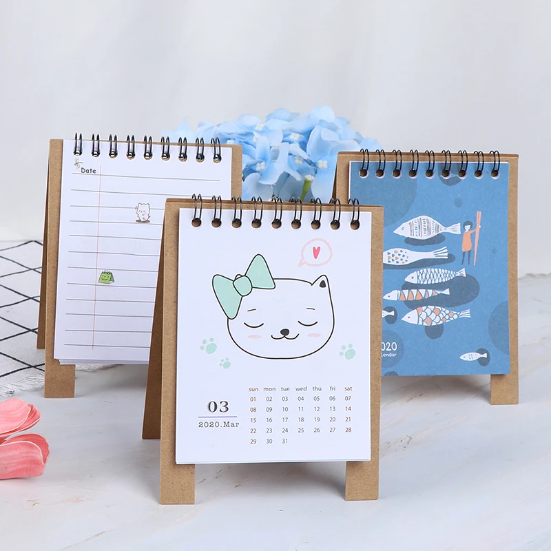 Ручной рисунок 2020 свежий мультфильм Мини Фламинго настольная бумага календарь