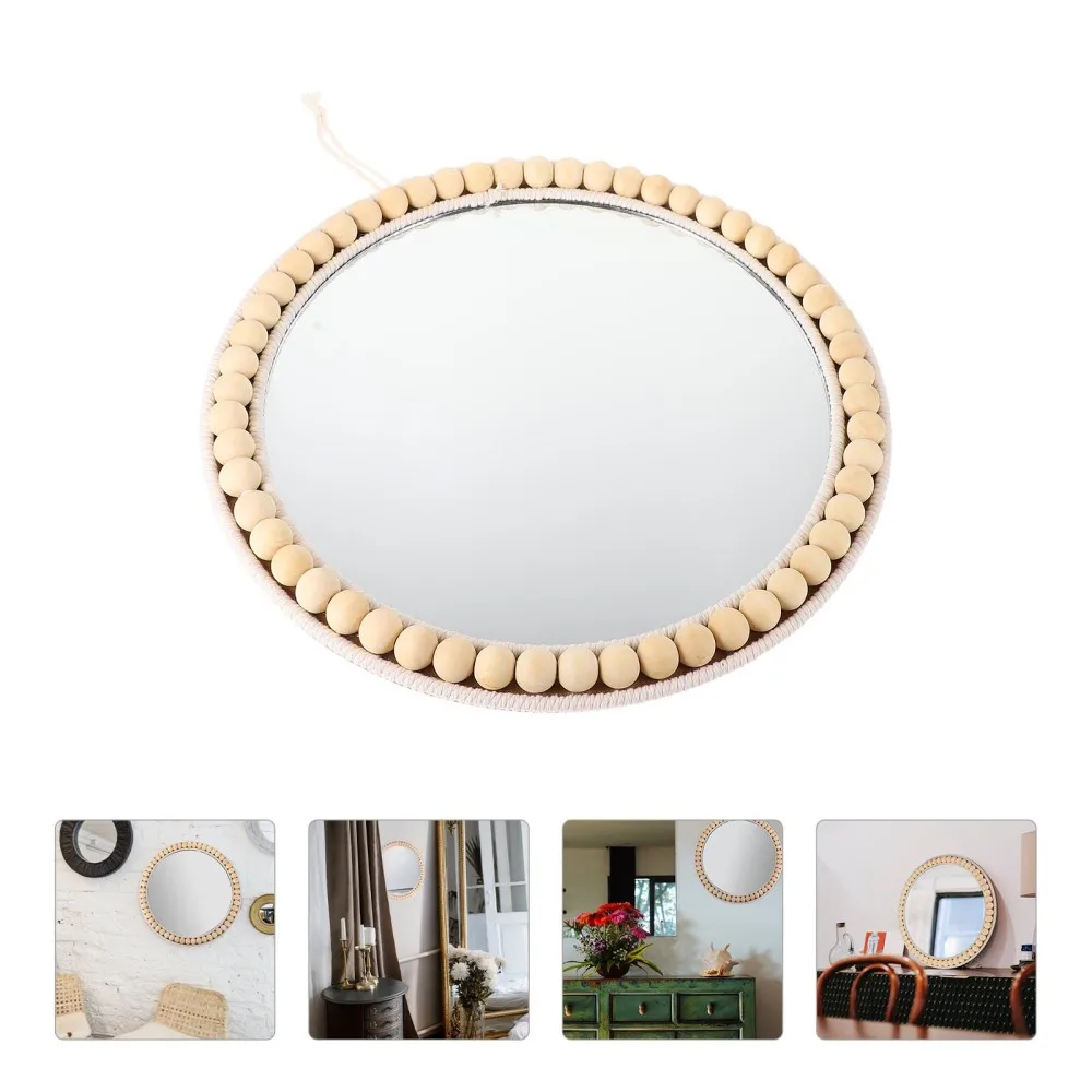 

1Pc Bedroom Wall Hanging Mirror Household Woven Mirror Makeup Mirror Ornament