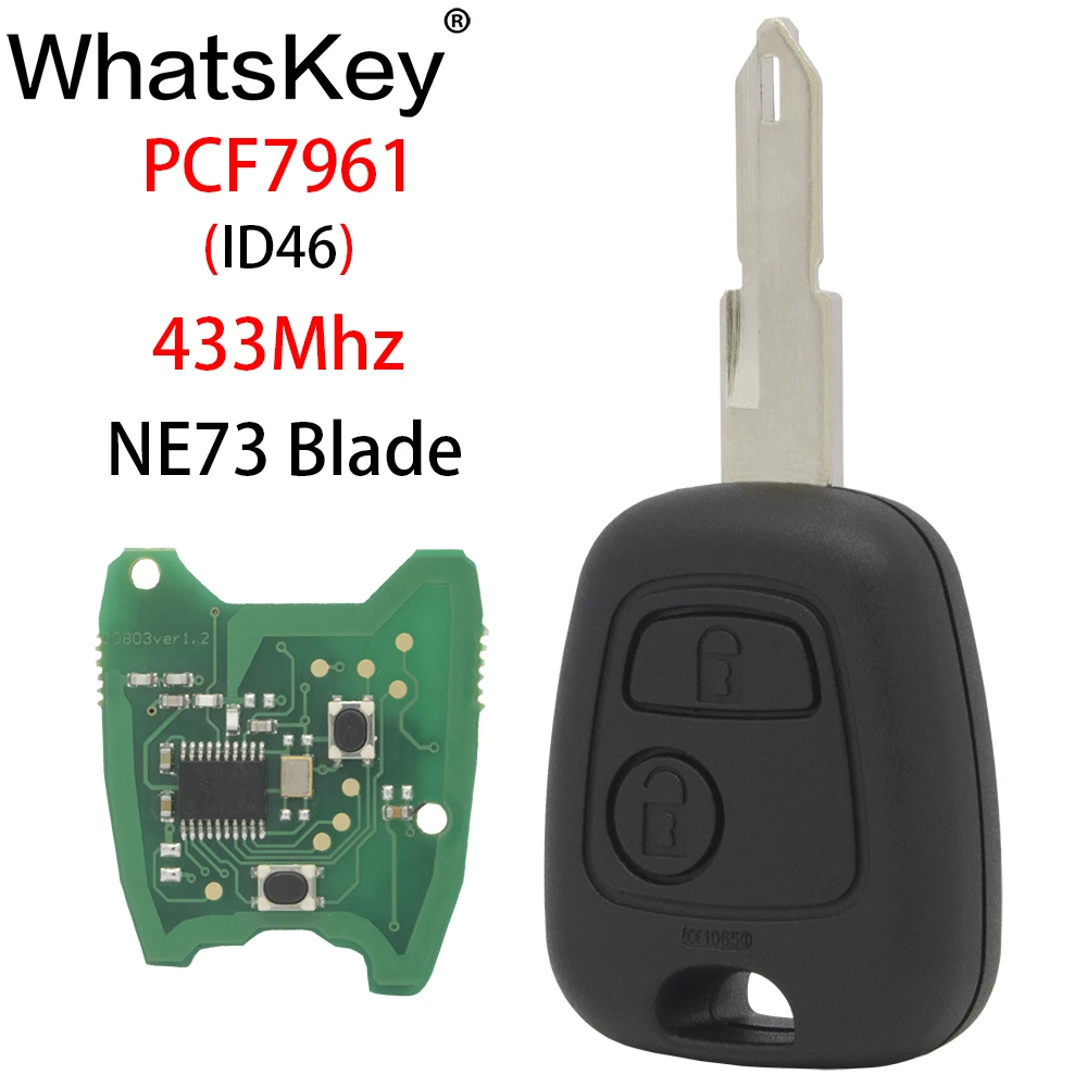 WhatsKey 2 кнопки Автомобильный Дистанционный ключ подходит для peugeot 206 Partner 433Mhz ID46