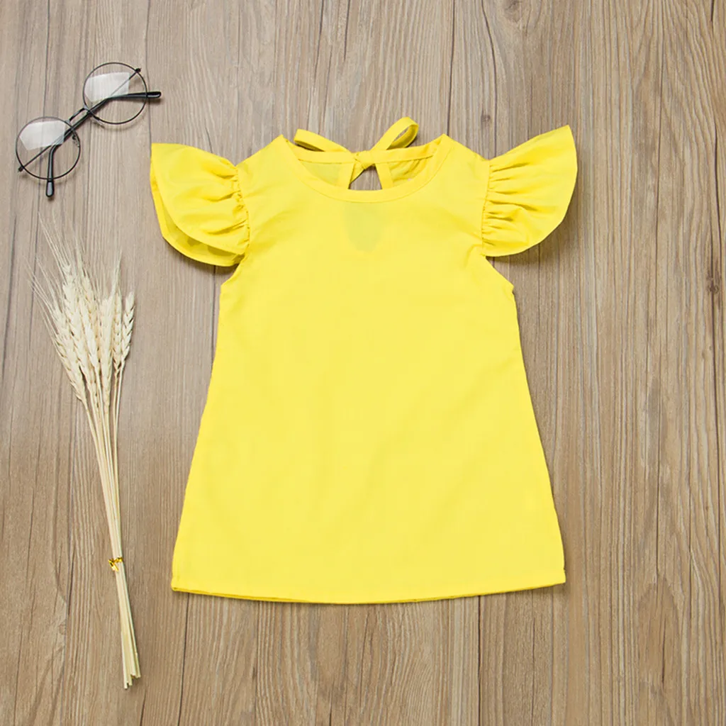 Summer Infant Baby Girls Fly Sleeve Solid Bow Dress Clothes Dresses Kids For Clothing Girl Costume | Детская одежда и обувь