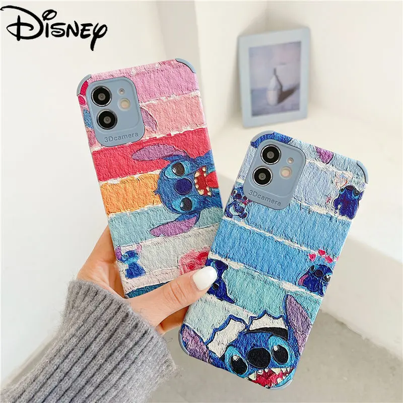 

Disney Stitch Anime Stitch Painted Couple Phone Case for iPhone12 12Pro 12Promax 11 Pro 11Promax Mini X XS MAX XR 7 8 Plus Cover