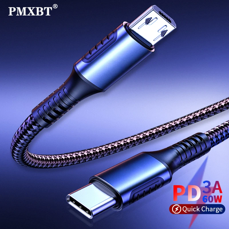 Charger PD USB Type C To Micro Cable For Samsung s7 s6 s5 Xiaomi Note 6 Sony LG 60W Fast Charging Data Wire Android Microusb | Мобильные