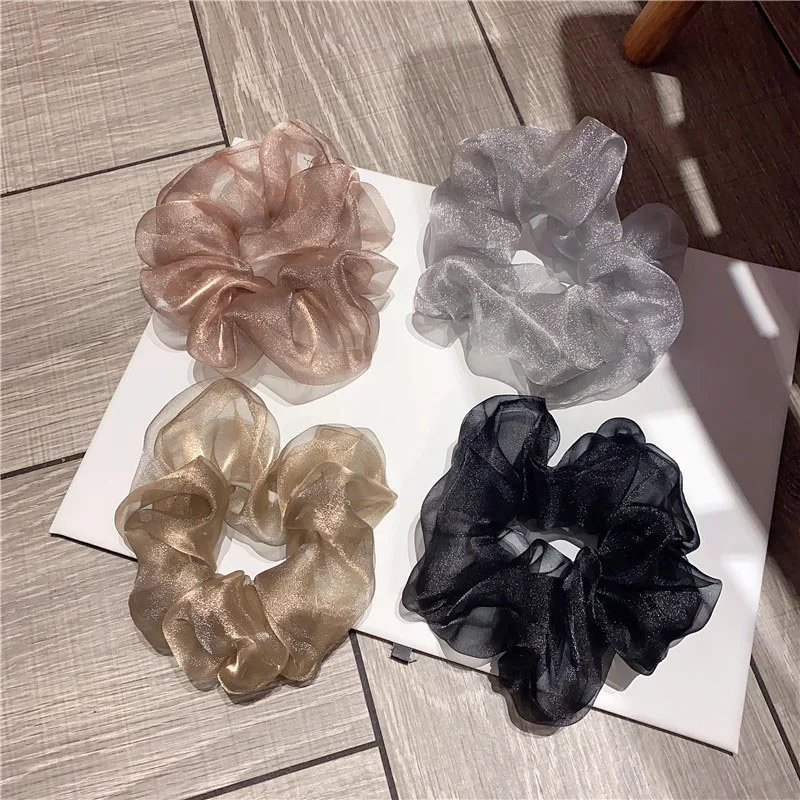 

1PC Fashion Bright Mesh Hair Ring Oversized Hair Scrunchies Large Intestine Elastic Hair Band Solid Color Hair Accessories