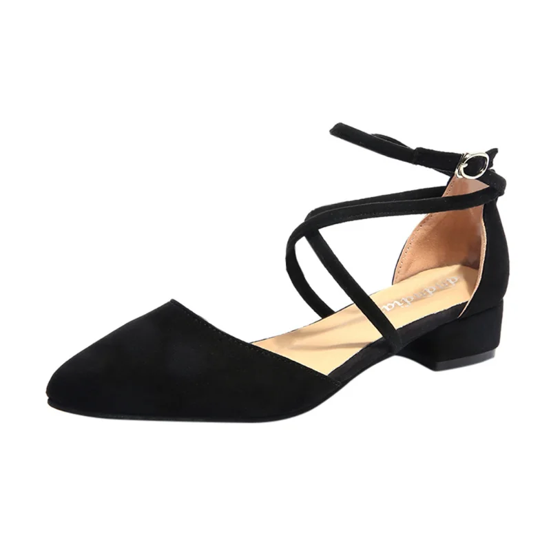 

New women's buckle straps square high heel sandals fashion casual shoes mid-heel high heels sexy party 2021 single shoes suede