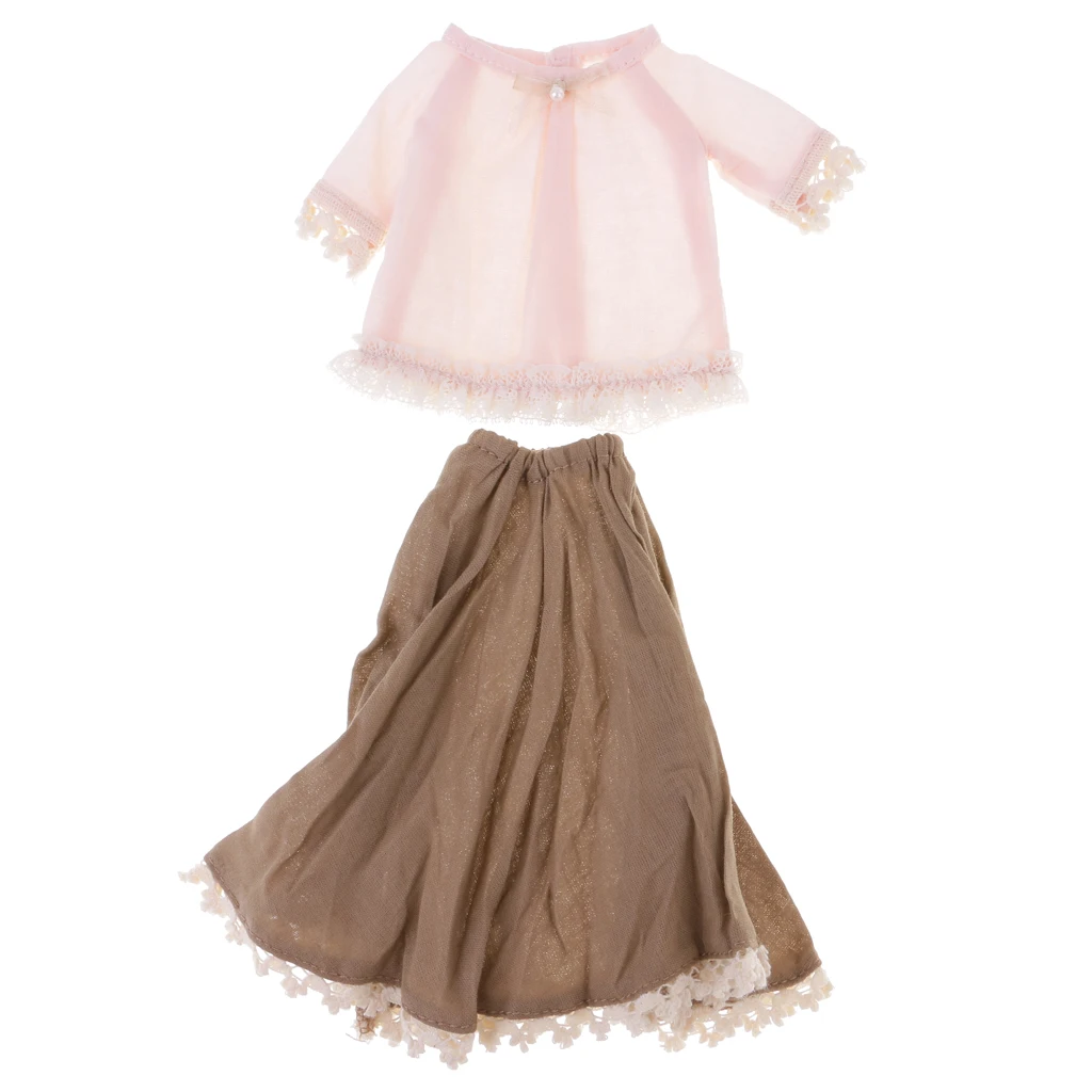 Милая кукла девушка принцесса Бант рубашка w/кружево и длинное платье наряд для 12