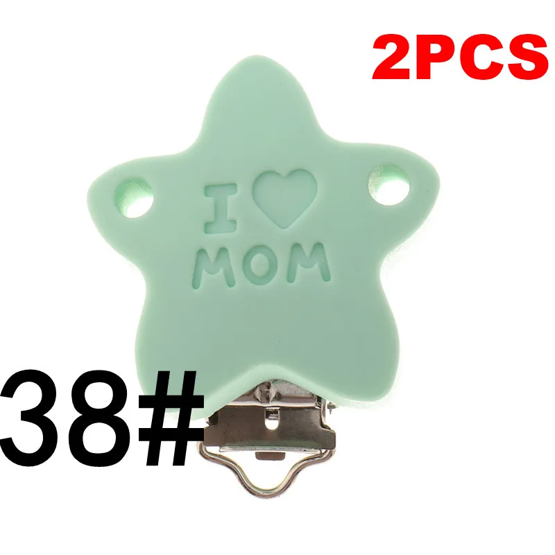 Mom-38 Mint Fkisbox 2pcs Mouse Pacifier Clip Silicone Bead Baby Teether& Plastic Teething Accessories Nipple Clasps Toy DIY Round Koala - Цвет: Mom-38 Mint