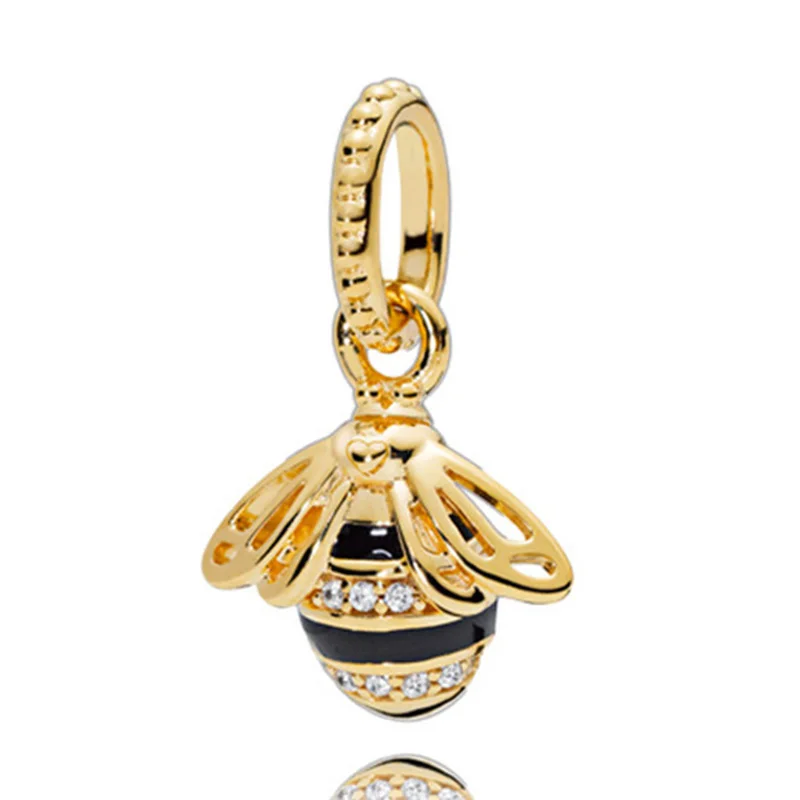 

925 Sterling Silver Charm Beautiful Golden Bee Pendant Fit Pandora Women Bracelet & Necklace Diy Jewelry