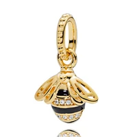 925 sterling silver charm beautiful golden bee pendant fit pandora women bracelet necklace diy jewelry