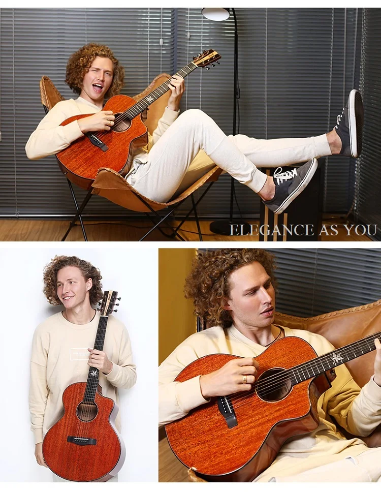 Fingerstyle Mahoga Акустическая гитара из цельного дерева 40 дюймов народная гитара деревянная гитара 40 дюймов OM гитара яркий светильник поверхность краски