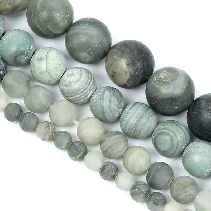 

Natural Stone Frosted Green Grass Wooden Veins Charm Round Loose Beads For Jewelry Making Needlework Bracelet Diy Strand 4-12 MM