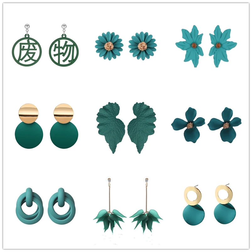 

Серьги-подвески женские зеленые в форме сердца, Листьев, цветов