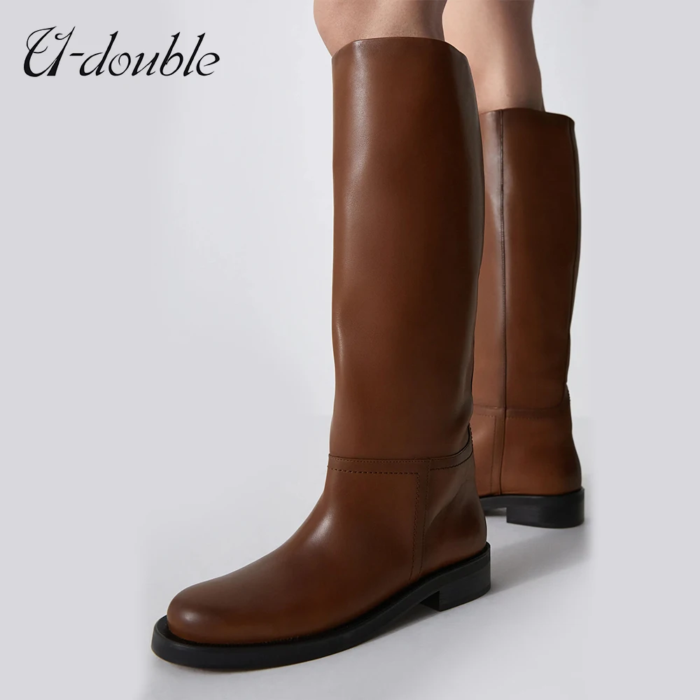 

Женские сапоги до колена, теплые сапоги из натуральной кожи, на толстом высоком каблуке, мотоциклетные сапоги, большой размер 42, 2022