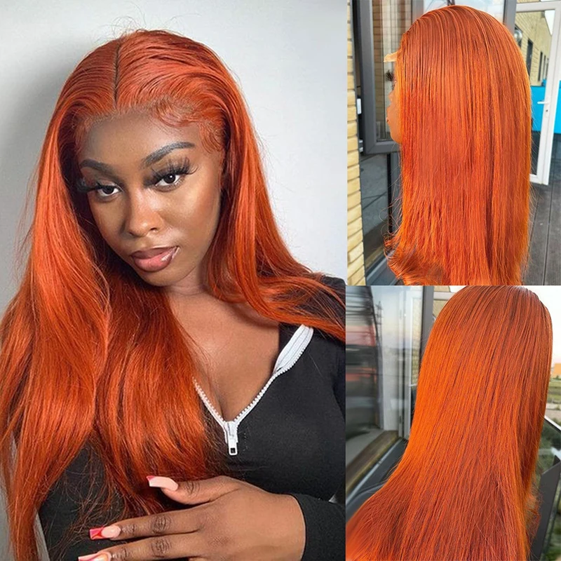 

AIMEYA Ginger Orange Wig for Women Long Straight Free Part Pre Plucked Natural Hairline Orange Wig for Daily Party Use