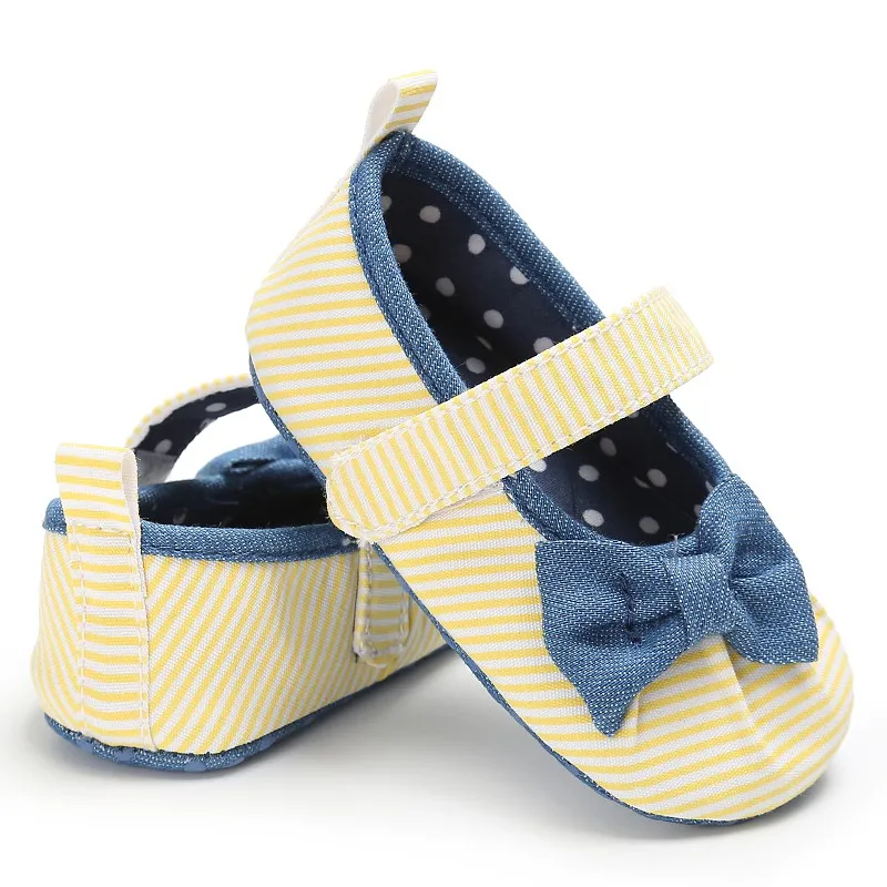 

Newborn Baby Girls Shoes Butterfly-knot Kids First Walkers Shoes Infant Babe Soft Bottom Striped Shoes