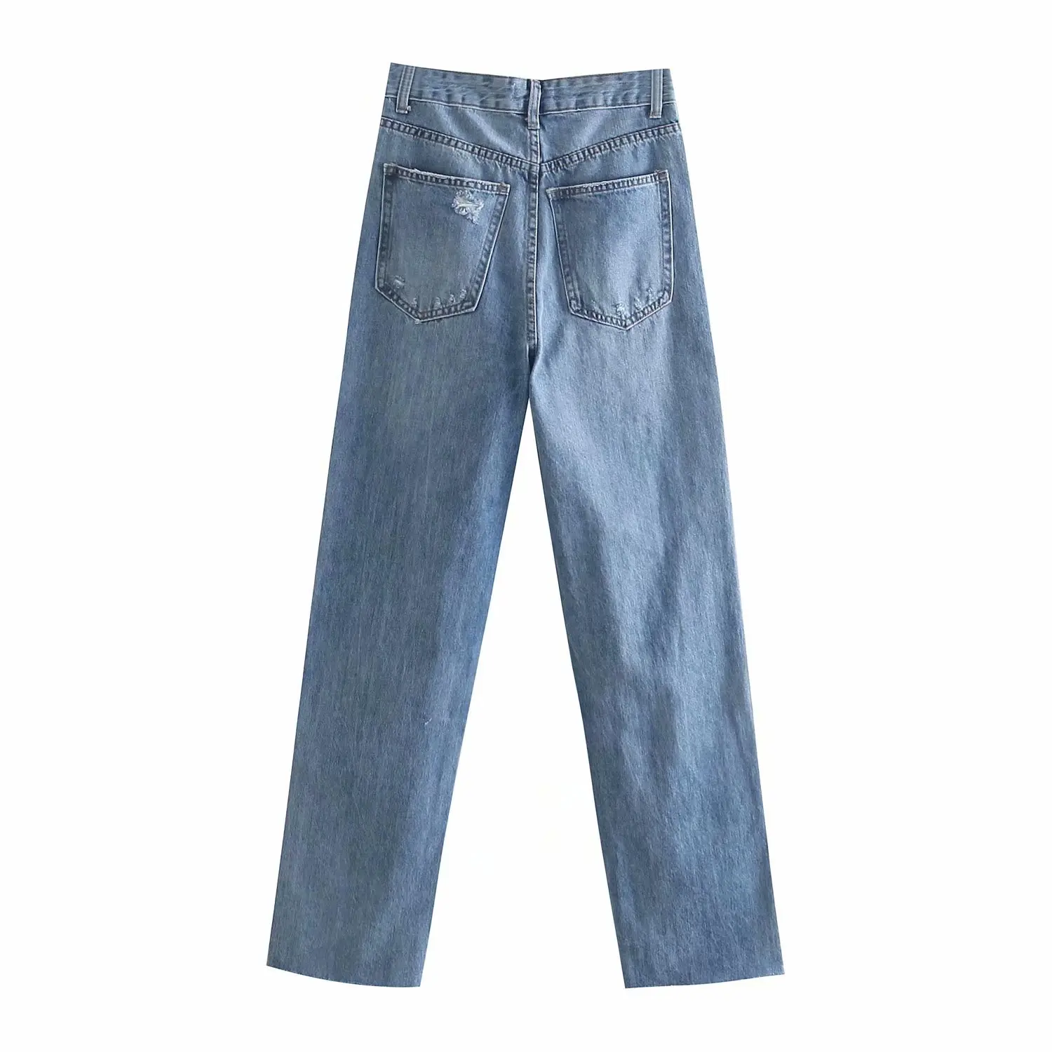 

2021 ZA Ripped jeans women 2021 spring and autumn new versatile straight light blue jeans pants RA 7513054 7513/054
