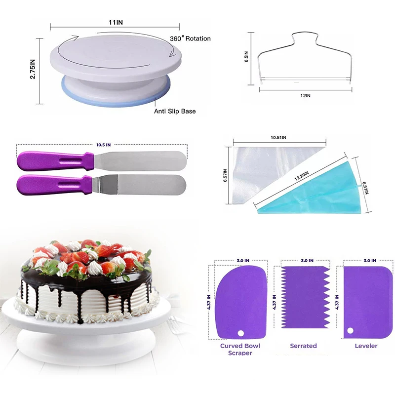 

DIY Cake Turntable pastry tools accessories Kit Turntable Baking Tool Piping Nozzle Pastry Bag Set Baking Supplies Sets