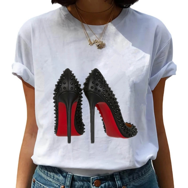 

2021 New Shoes Printing Female T shirts Leisure Tees Summer Women Short Sleeve Women Shoes T-Shirts Size S-XL T-shirt Tee Tops