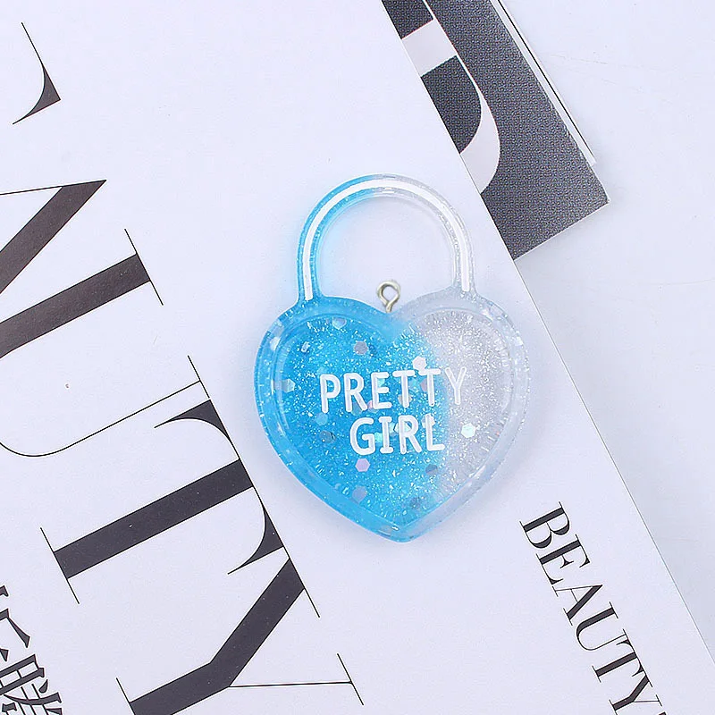 

10Pcs Glitter Pretty Girl Heart Lock Resin Charms Pendants for Earring Necklace Keychain Accessories DIY Jewelry Making Findings
