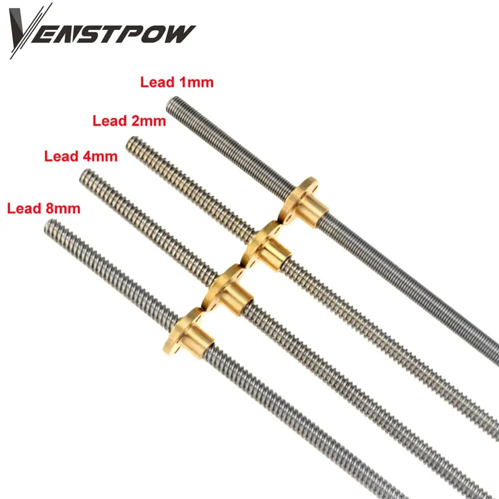 CNC 3D Printer THSL-300-8D Trapezoidal Rod T8 Lead Screw Thread 8mm Lead1mm Length100mm200mm300mm400mm500mm600mm with Brass Nut
