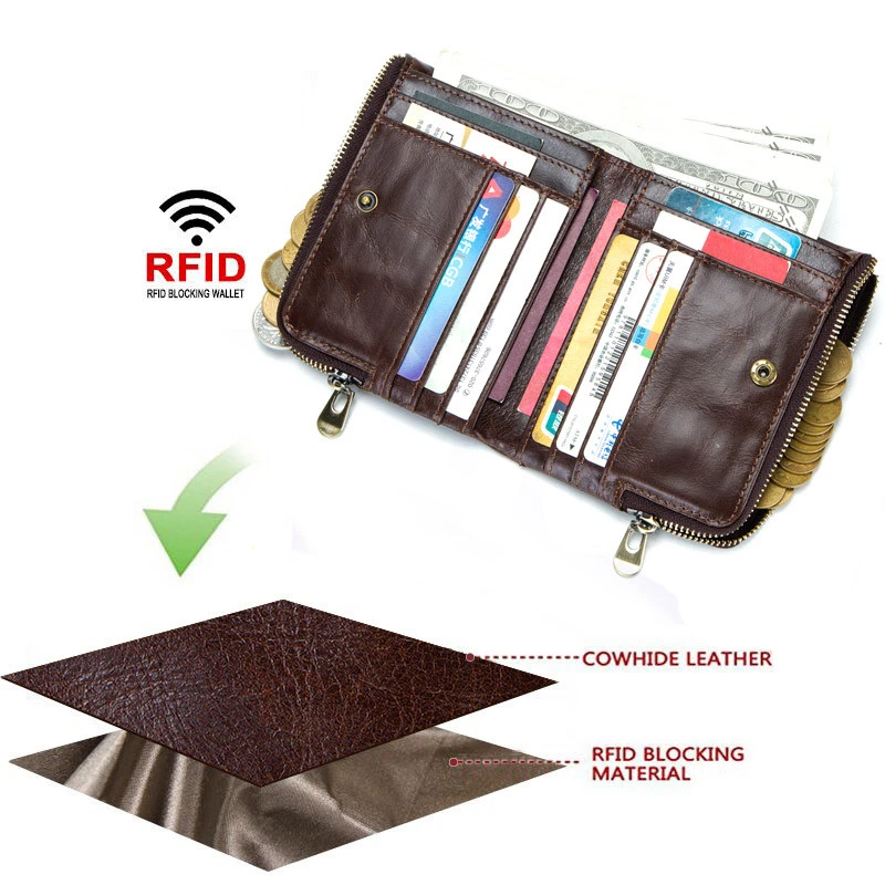 Винтажный Мужской кошелек с Rfid защитой маленький бумажник из воловьей кожи