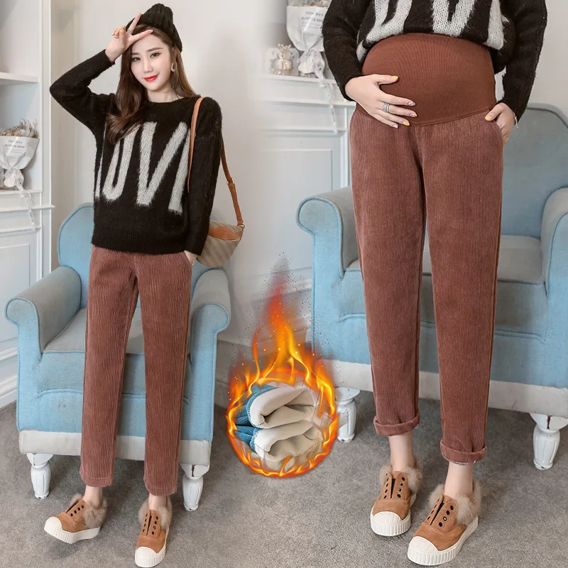 Вельветовые Штаны для беременных зимние теплые штаны свободные брюки 2019|Штаны и
