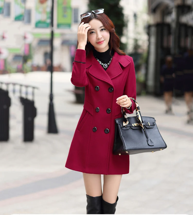 

Womens Wool Blend Warm Long Coats Autumn Winter Plus Size Female Slim Fit Lapel Woolen Overcoat Cashmere Outerwear