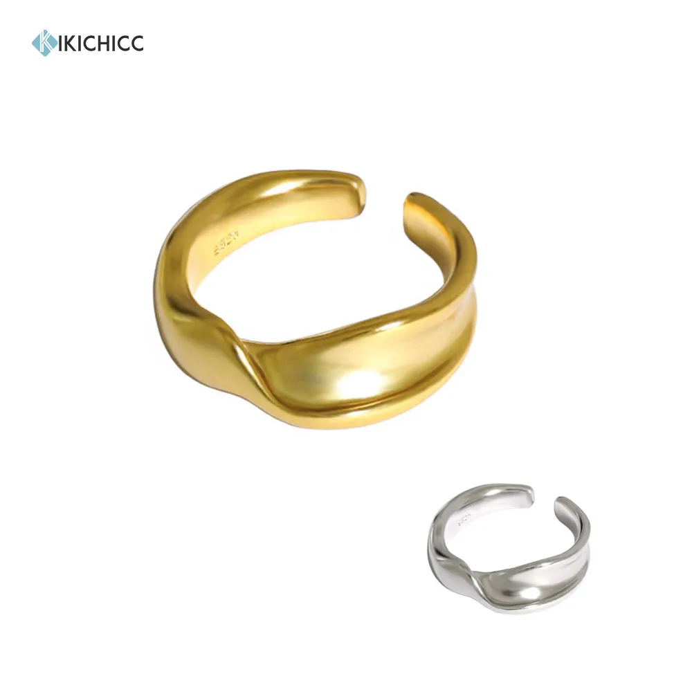 

KIKICHICC 925 Sterling Silver Gold Polish Resizable Ring Irregular Geometric Women Fashion Fine Jewelry Wedding Gift Rock