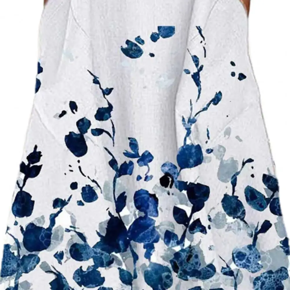 

2021 Fashion Woman O Neck Sleeveless Pocket Casual Loose Dress Printed Loose Summer Sleeveless Dress