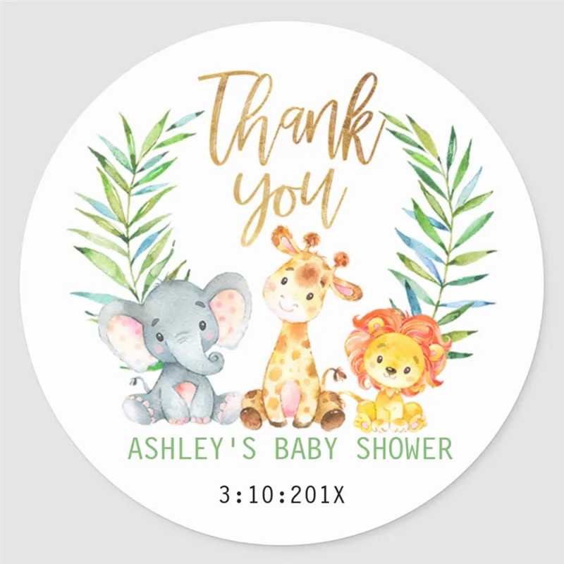 

Personalized Safari Animals Baby Shower Sticker