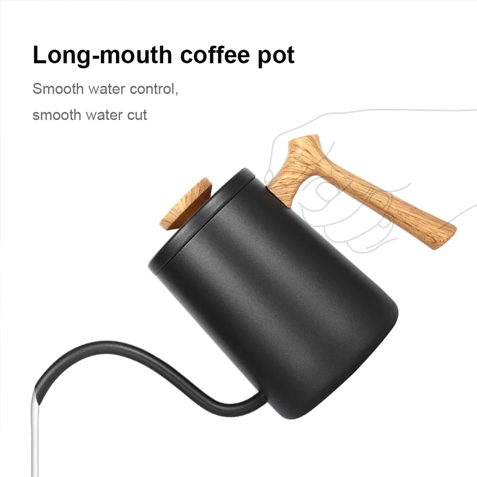 

Капельный чайник с антипригарным покрытием, кофейник из нержавеющей стали пищевого класса с длинным горлом и лебедем, с крышкой, посуда для ...