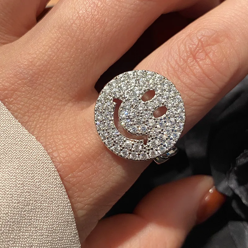 

New smiley face ring women's index finger ring retro smiley face ring wild ring simple personality hip-hop metal ring wholesale