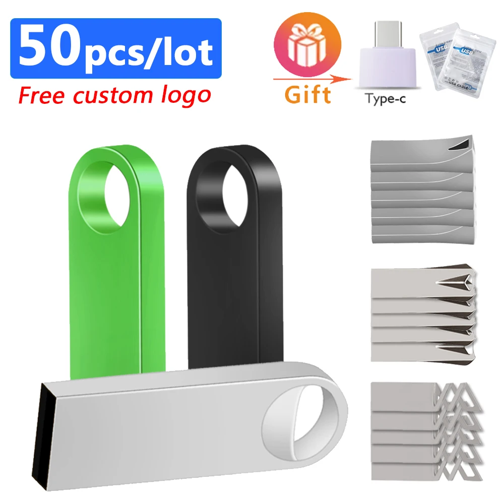 50pcs/lot free Custom logo usb 2.0 pendrive 16g 32g 64g 128gb metal usb flash drive flash memory card usb stick pen drive u disk