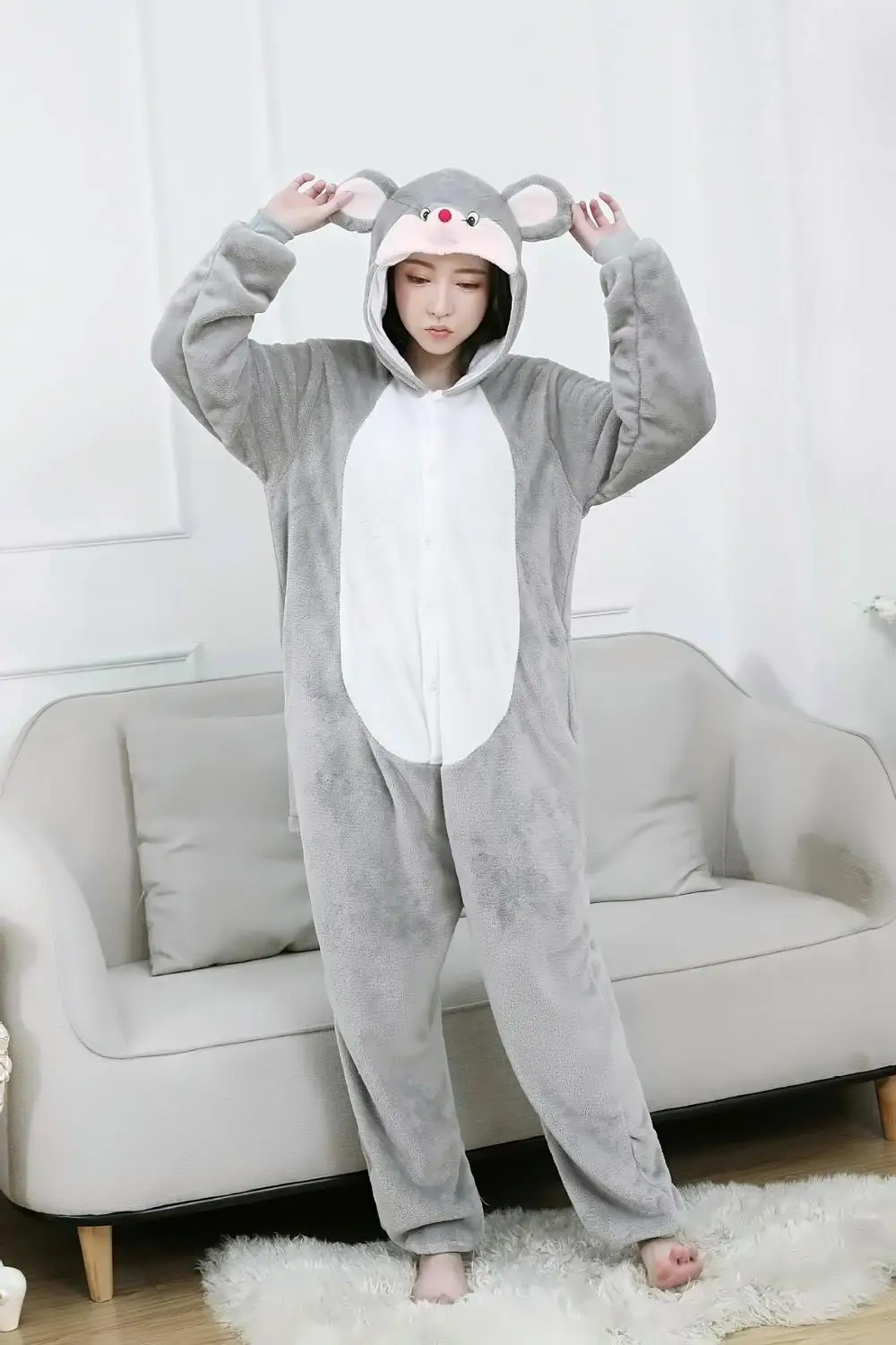 Beige Kigurumi/маскарадные костюмы «Минни Маус» для мужчин; wo для мужчин; зимний комбинезон с рисунками животных для мальчиков и девочек; комбинезон с Минни Маус; пижамы - Color: Beige
