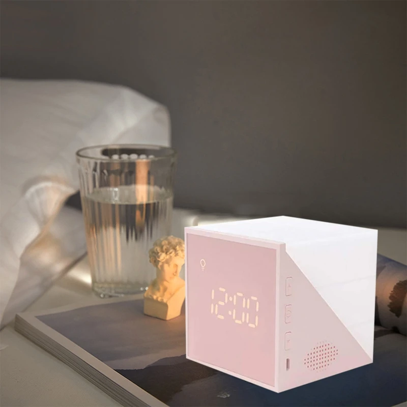 

Creative Square Clock,Desk Alarm Clock Displays Time Date Temperature Voice Control Wake Up Clock for Bedroom, Dormitory