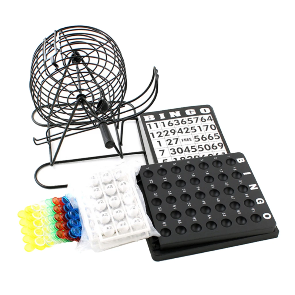 

Bingo Lottery Cage Table Machine Game Aids Playset 75Pcs Balls 1x Blackboard
