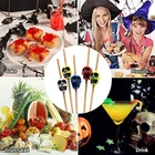 Одноразовые Бамбуковые вилки с черепами, вечерние вилки для буфета, домашний декор, фруктовые десерты, еда, Коктейльные сэндвичи, палочки, палочки, шпажки, для еды, 50 штук