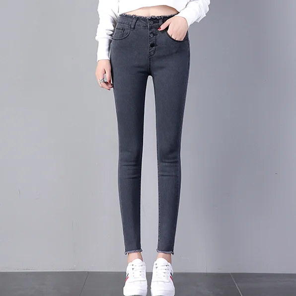 Женские рваные обтягивающие джинсы карандаш с высокой талией большие размеры