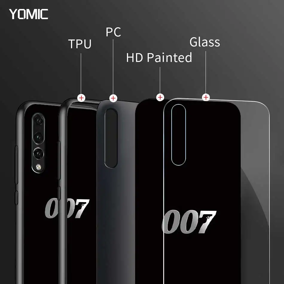 

James Bond 007 Tempered Glass Case for Huawei P30 P Smart Z P40 Honor 20 8X P20 Lite Y6 Y7 2019 Mate 40 Pro Phone Cover