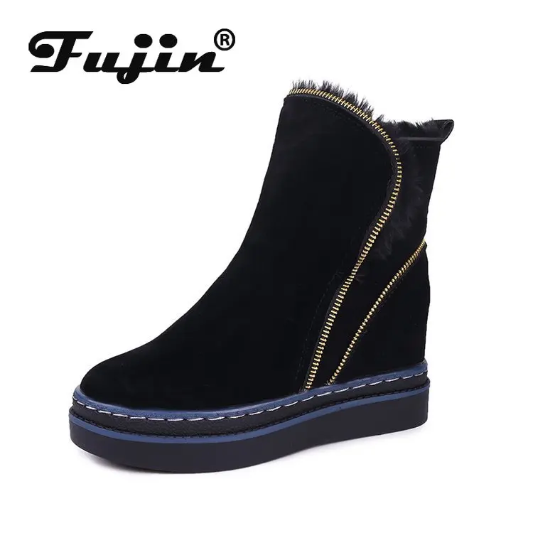 Fujin/женские зимние ботинки Ботильоны на платформе Новинка 2020 года Теплая обувь с