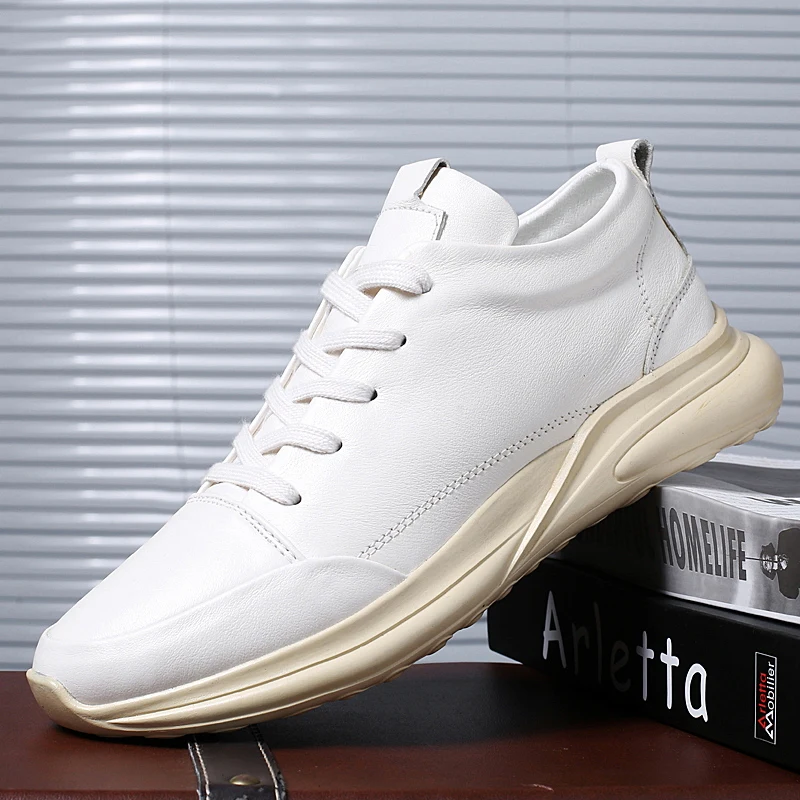 

Genuine Leather Men's Sneakers High Quality Fashion Lace-up Shoes Outdoor Breathable Casual Shoes Classic Black White Men Shoes