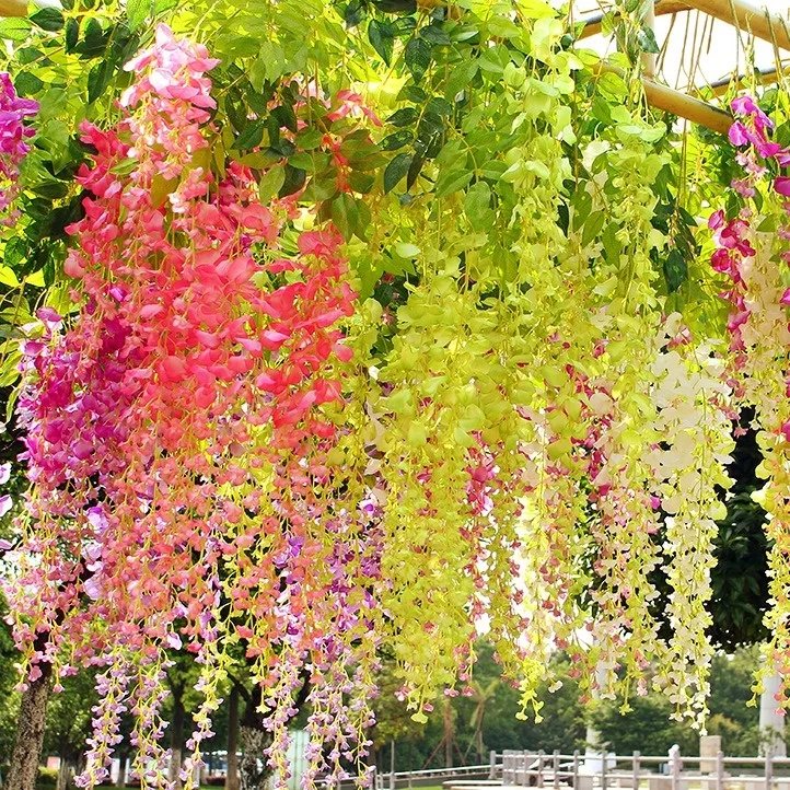 

Simulation Plant Flowers, Wisteria Flowers, Parties. Hanging Rattan for Wedding. Stage Malls, Store Windows, Cheap Ornaments