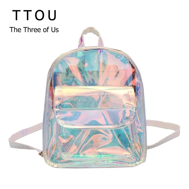 Женский дорожный рюкзак TTOU серебристый из ПВХ с лазерным рисунком