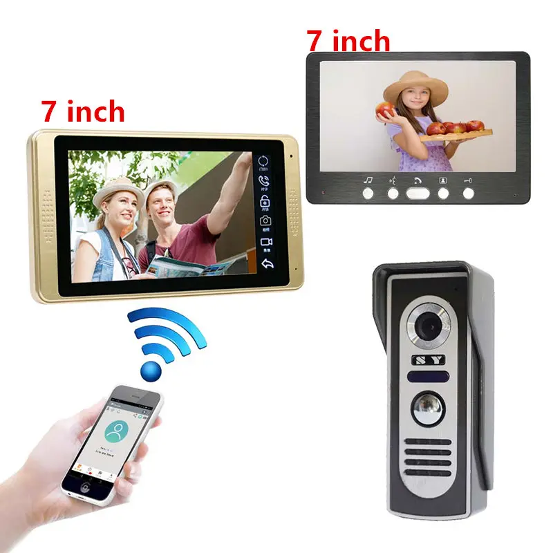 

7" video door phone intercom system wired wifi video doorbell 2 monitor door camera infared ir home apartment video doorphone