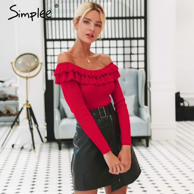 Женский свитер Simplee с открытыми плечами привлекательный элегантный красный