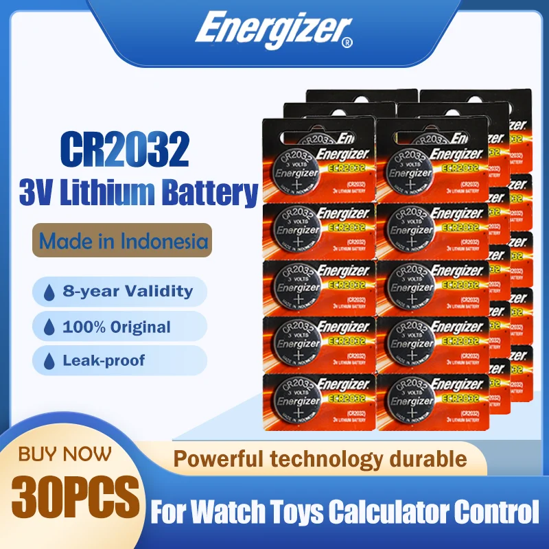 30PCS/lot Original Energizer CR2032 CR 2032 3V Lithium Battery For Computer Electronic Scale Toy Motherboard Control Button Cell |