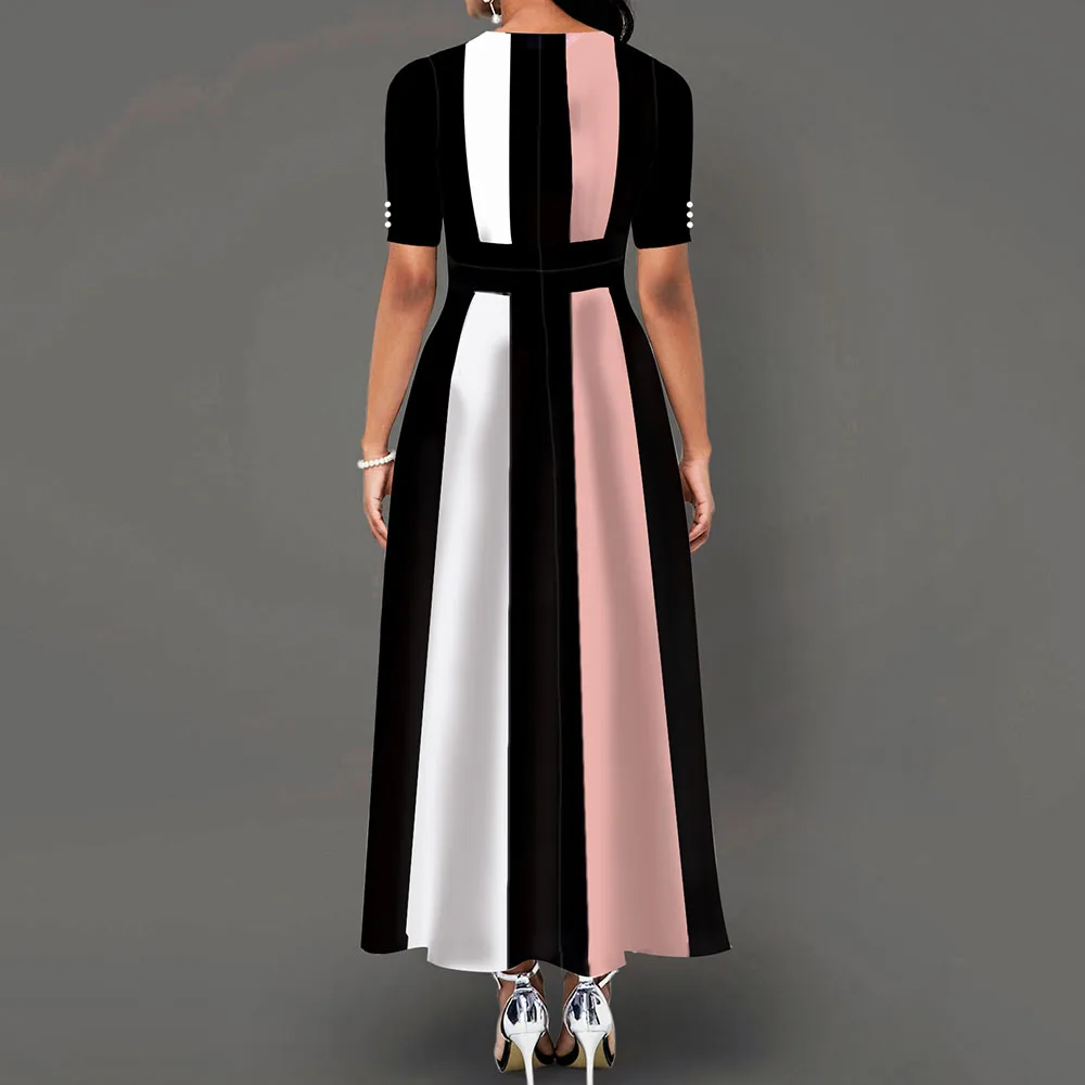 Женское винтажное платье-макси с цветными блоками Элегантное Длинное Платье в