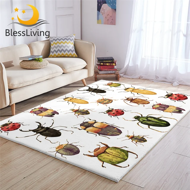 BlessLiving Insect Large Carpets for Living Room Beetles Floor Mat Watercolor Print Area Rug 122x183cm Colorful Hipster Tapete 1